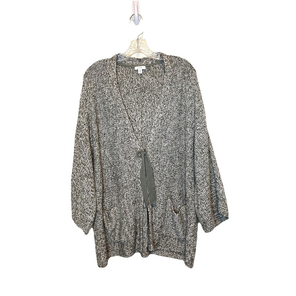 J. Jill Pure Jill Marled Knit Green Cardigan Sweater Green Tie Front Women Large